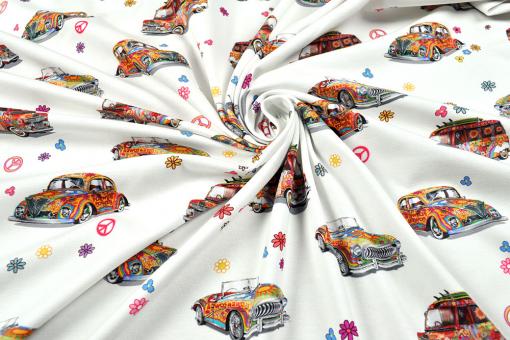 Jerseystoff Superprint - Hippie on Tour - Creme 