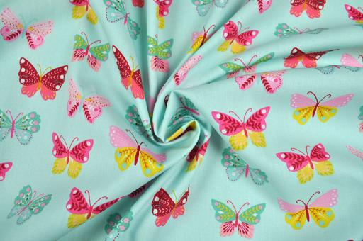 Popeline-Baumwollstoff - Colorful Butterfly - Mint 