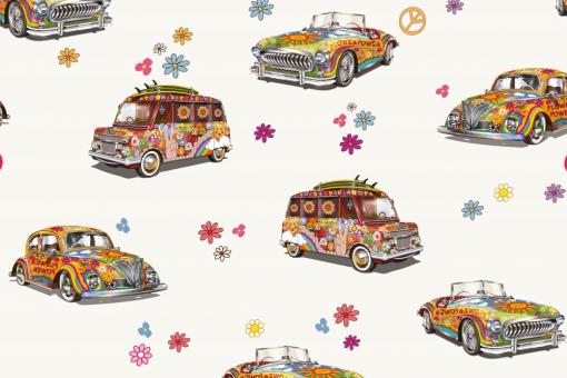 Jerseystoff Superprint - Hippie on Tour - Creme 