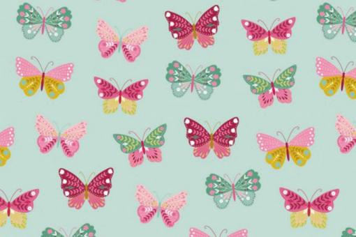 Popeline-Baumwollstoff - Colorful Butterfly - Mint 