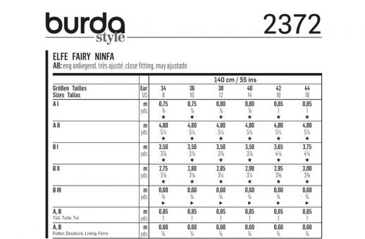 burda Schnittmuster 2372 Karneval Elfe 