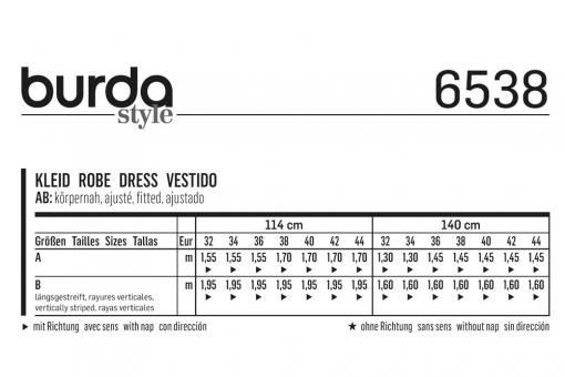 burda Schnittmuster 6538 Kleid - Trägerkleid 