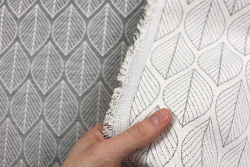 Jacquard-Dekostoff - Modern Leaves - Grau/Creme 