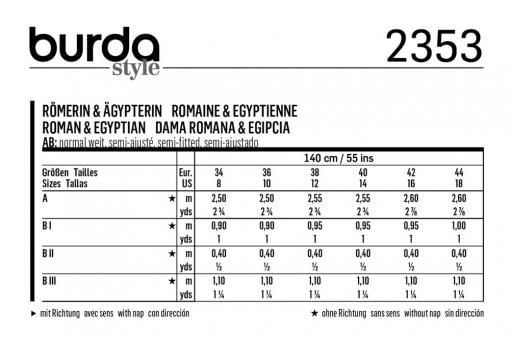 burda Schnittmuster 2353 Römerin - Ägypterin 