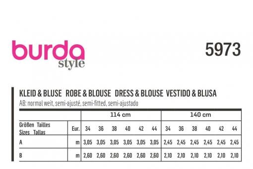 burda Schnittmuster 5973 - Kleid/Schluppenbluse 