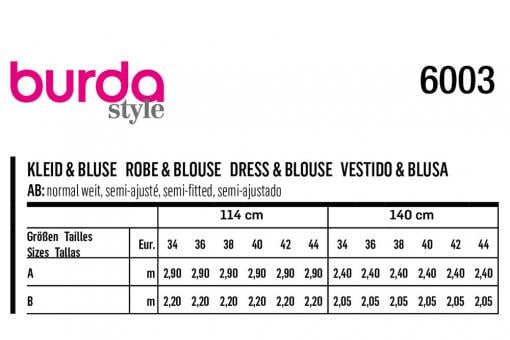 burda Schnittmuster 6003 - Kleid/Bluse 