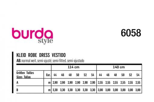 Burda Schnittmuster 6058 - Kleid mit 3/4 Ärmel 