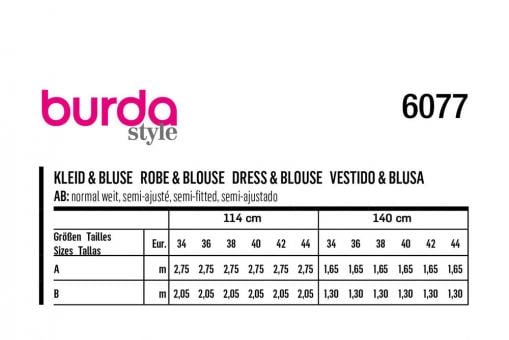 Burda Schnittmuster 6077 - Kleid/Bluse 