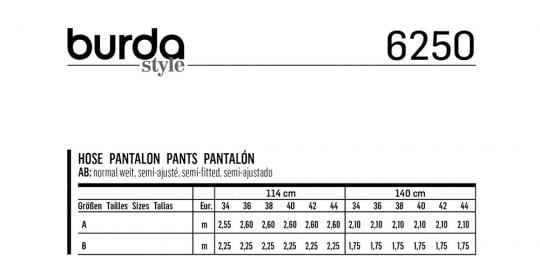 burda Schnittmuster 6250 Hose - weite Form 