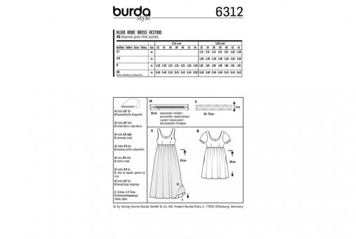 burda Schnittmuster 6312 Kleid - Empire-Linie 