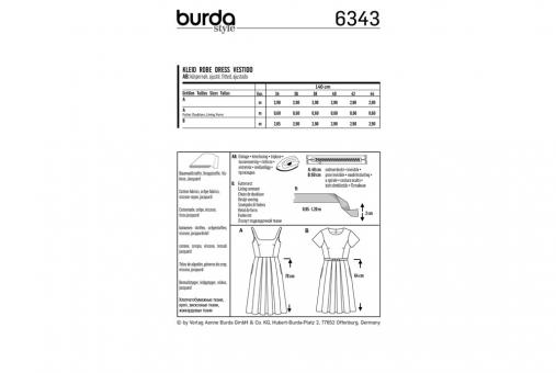 burda Schnittmuster 6343 Kleid mit Faltenrock - Trägerkleid 