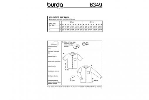 burda Schnittmuster 6349 Herrenhemd mit Stehkragen 