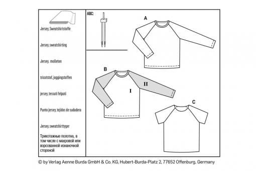 burda Schnittmuster 9346 Shirt mit Raglanärmel 