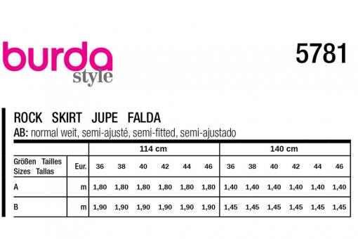 burda Schnittmuster 5781 - Sommer-Röcke 