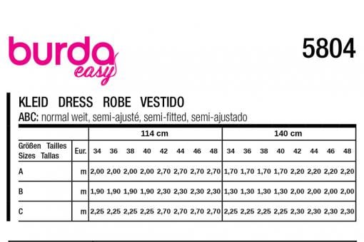 burda Schnittmuster 5804 - Sommer-Kleider U-Boot-Ausschnitt 