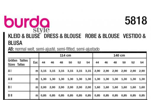 burda Schnittmuster 5818 - Kleid & Bluse 