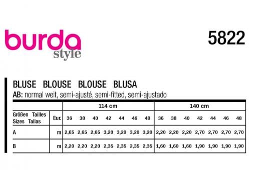 burda Schnittmuster 5822 - Bluse 