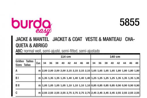 burda Schnittmuster 5855 - Jacke & Mantel 