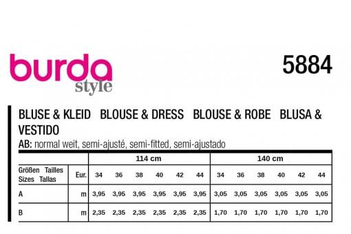 burda Schnittmuster 5884 - Bluse & Kleid 