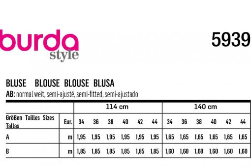 burda Schnittmuster 5939 - Bluse 