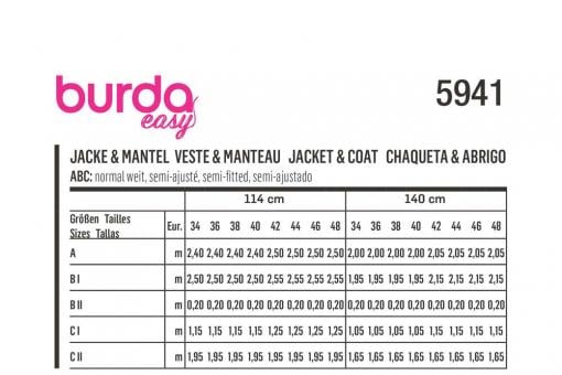 burda Schnittmuster 5941 - Jacke und Mantel 