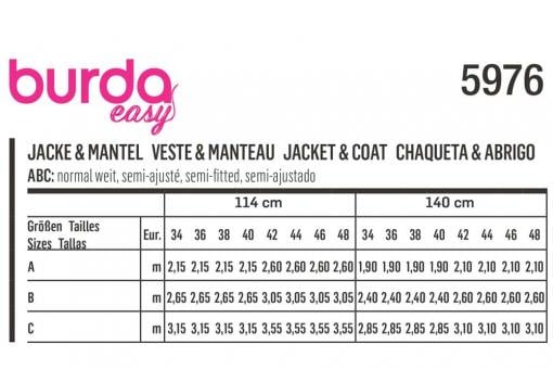 burda Schnittmuster 5976 - Jacke/Mantel 