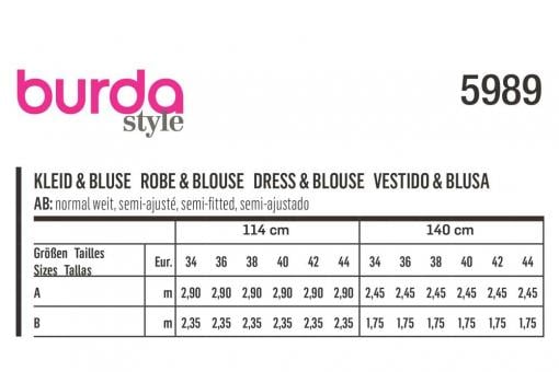 burda Schnittmuster 5989 - Kleid/Bluse 