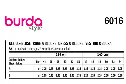 burda Schnittmuster 6016 - Kleid/Bluse 