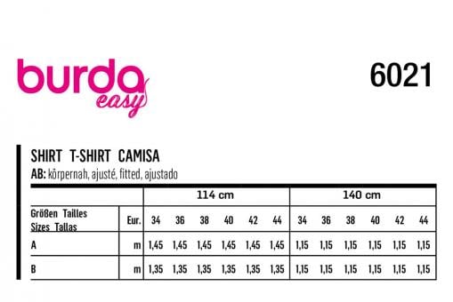 burda Schnittmuster 6021 - Shirt 