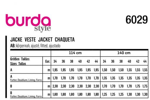 burda Schnittmuster 6029 - Jacke 