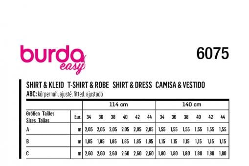 Burda Schnittmuster 6075 - Shirt/Kleid mit V-Ausschnitt 