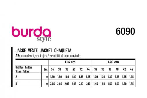 Burda Schnittmuster 6090 - Sweatjacke mit Reißverschluss 