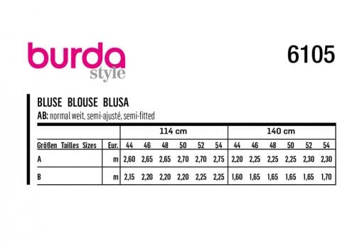 burda Schnittmuster 6105 - Shirtbluse ohne Verschluss 