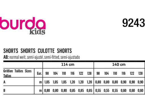 burda Schnittmuster 9243 - Kids - Shorts 