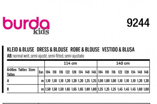 burda Schnittmuster 9244 - Kids - Kleid & Bluse 