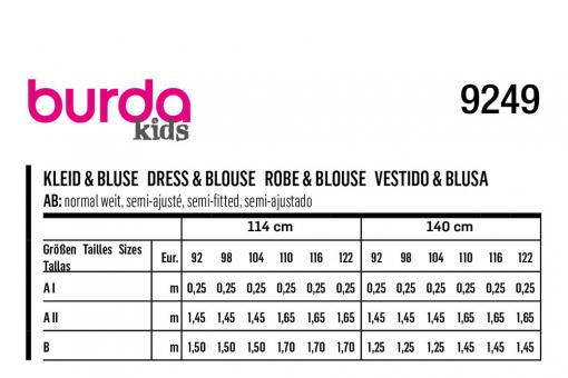 burda Schnittmuster 9249 - Kids - Kleid & Bluse 