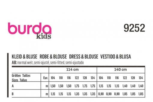 burda Schnittmuster 9252 - Kleid/Bluse 