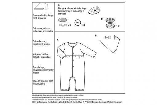 burda Schnittmuster 9258- Kombi Strampler/Halstuch 