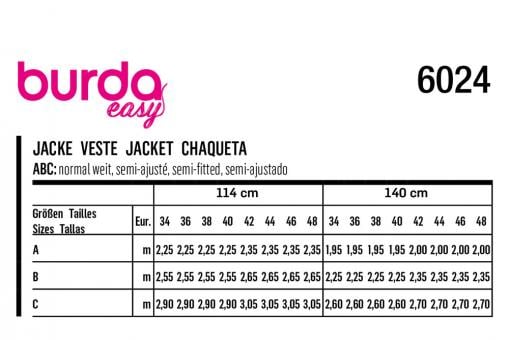 burda Schnittmuster 6024 - Jacke 