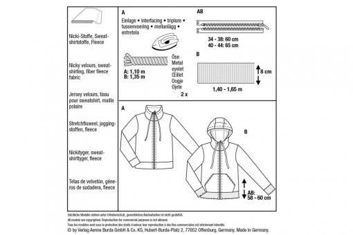 Burda Schnittmuster 6090 - Sweatjacke mit Reißverschluss 