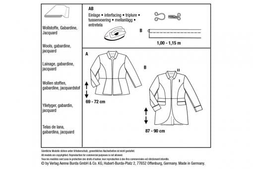 Burda Schnittmuster 6096 - Jacke mit Schößchen 