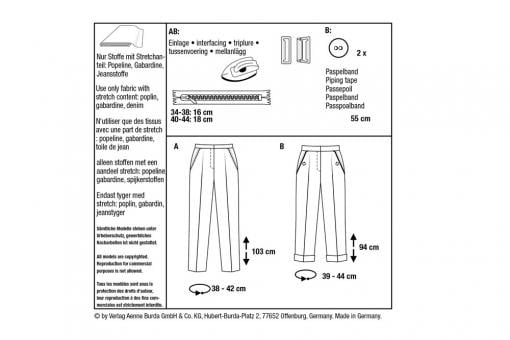 burda Schnittmuster 6101 - Stoffhose mit Bügelfalte 