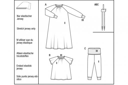 burda Schnittmuster 9218 - Mädchen Schlafanzug und Nachthemd 